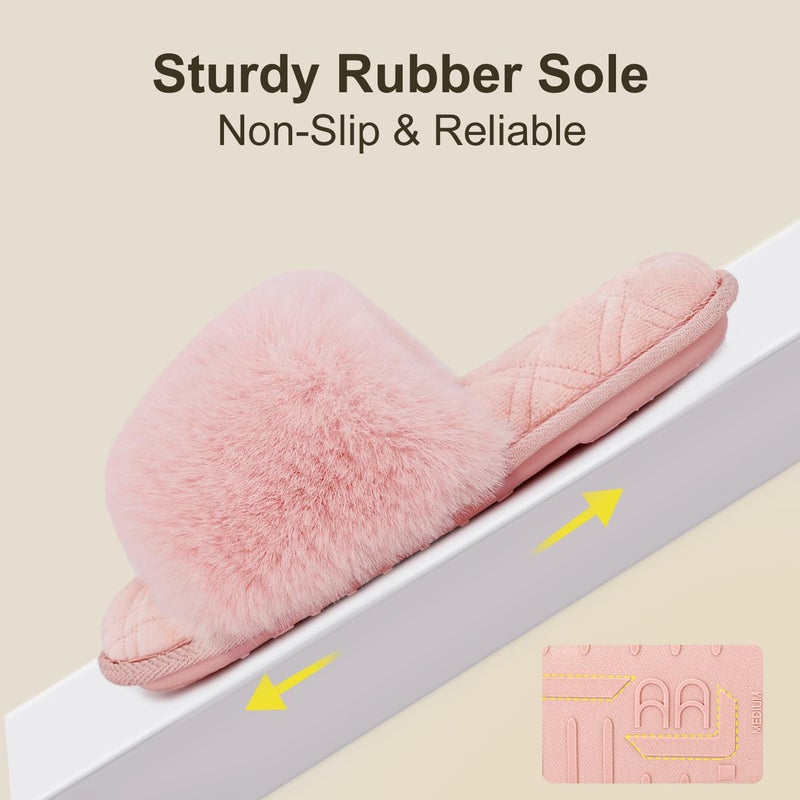 LongBay Women's Open Toe Slippers Fuzzy Fluffy Memory Foam Comfy Slip On Indoor Bedroom Home Slide (Large/ 9-10, Pink) - Image 5